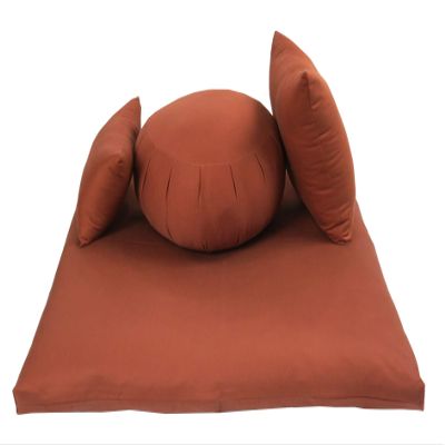 Kapok Zafu, Zabuton and Support Meditation Cushions Set (4pc), Clay