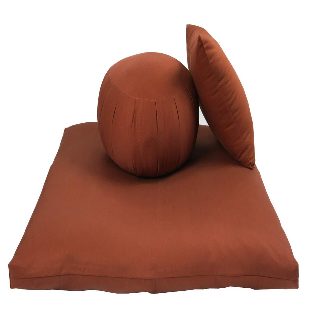 Kapok Zafu, Zabuton and Support Meditation Cushion Set (3pc), Clay