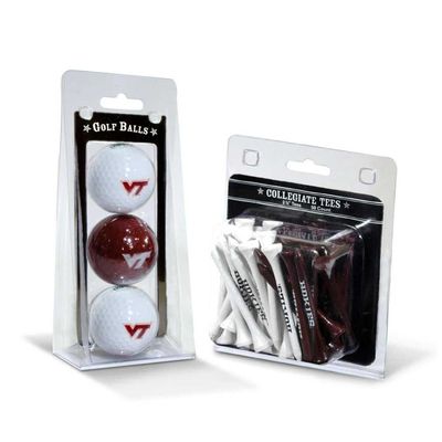 Team Golf NCAA Virginia Tech Hokies 3 Golf Balls And 50 Golf Tees Logo Imprinted Golf Balls (3 Count) & 2-3/4" Regulation Golf Tees (50 Count), Multi Colored
