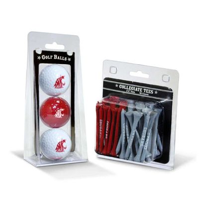 Team Golf Washington State Cougars 3-Pack Golf Balls & 50-Pack Tees, Multi-Colored, Regulation Size, Team Logo Imprinted