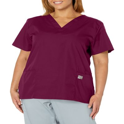 Landau Scrub Zone Relaxed Fit 2-Pocket V-Neck Scrub Top for Women 70221 Wine