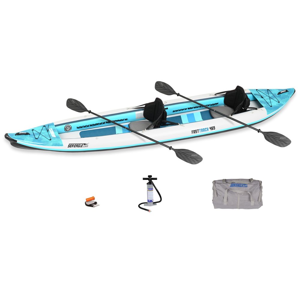 Sea Eagle 465FT Fasttrack Inflatable Kayak V-Bottom 15'3" -3 Person Touring Kayak -Built Bigger, Paddles Faster, Carries More. Light Weight (465FT 2 Person Pro Kayak Package)