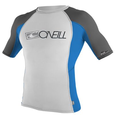 O'Neill Wetsuits Youth Skins Short Sleeve Crew, White/BaliBluee/Graphite, 10