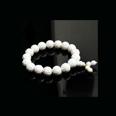 10mm LUOS Tibetan Buddhist White Shell Lotus Flower Bracelet - J053