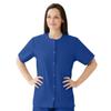 Medline AngelStat Women's Snap-Front Jewel-Neckline Scrub Top, 2 Pockets, Sapphire, Size 3XL view 1