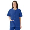 Medline AngelStat Women's Snap-Front Jewel-Neckline Scrub Top, 2 Pockets, Sapphire, Size 3XL view 2