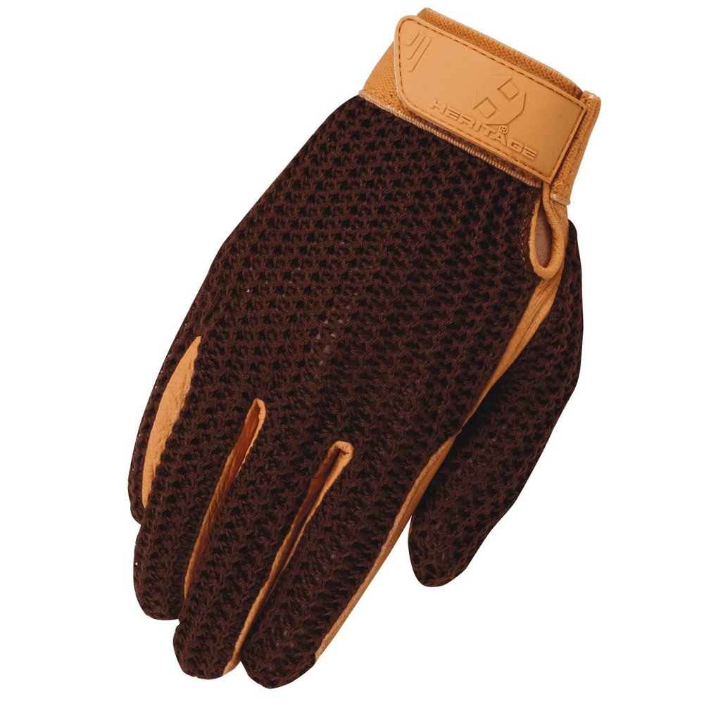 Heritage Crochet Riding Gloves, Size 9, Brown/Tan