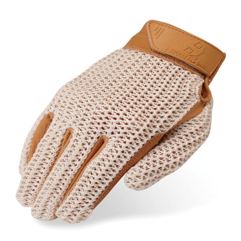 Heritage Crochet Riding Gloves, Size 4, Natural Tan