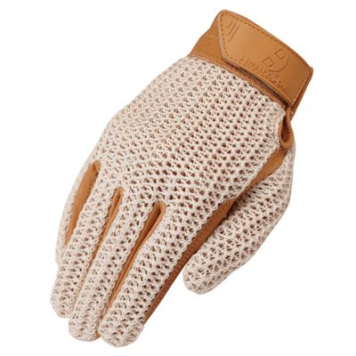 Heritage Crochet Riding Gloves, Size 5, Natural Tan