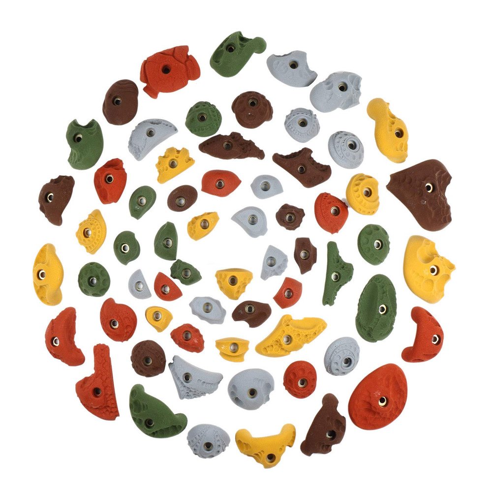 Atomik Rock Climbing Holds Set of 60 Variety Holds in Assorted Earth Tones