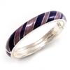 Avalaya Stripy Purple Enamel Hinged Bangle Bracelet (Silver Tone) view 1