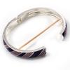 Avalaya Stripy Purple Enamel Hinged Bangle Bracelet (Silver Tone) view 3