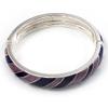 Avalaya Stripy Purple Enamel Hinged Bangle Bracelet (Silver Tone) view 4