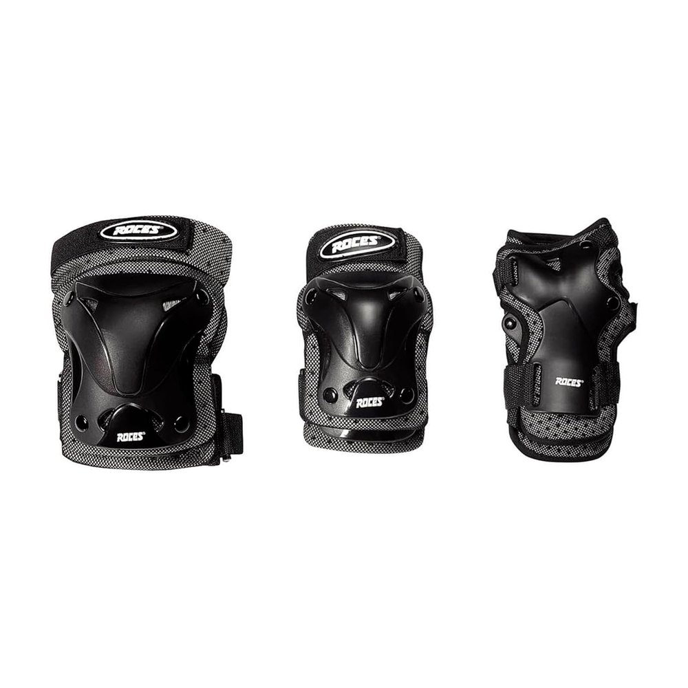 Roces Adult Unisex Ventilated 3-Pack Lightweight Breathable Skating Gear Knee Elbow Pads Wrist Guards Protectors w/Polypropylene Shell & Polyethylene Padding, Large