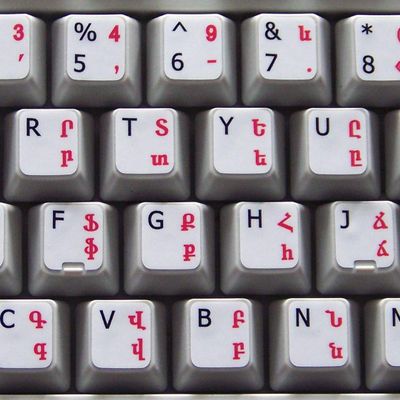 ARMENIAN-ENGLISH NON-TRANSPARENT KEYBOARD DECALS ON MATTE WHITE BACKGROUND FOR DESKTOP, LAPTOP AND NOTEBOOK