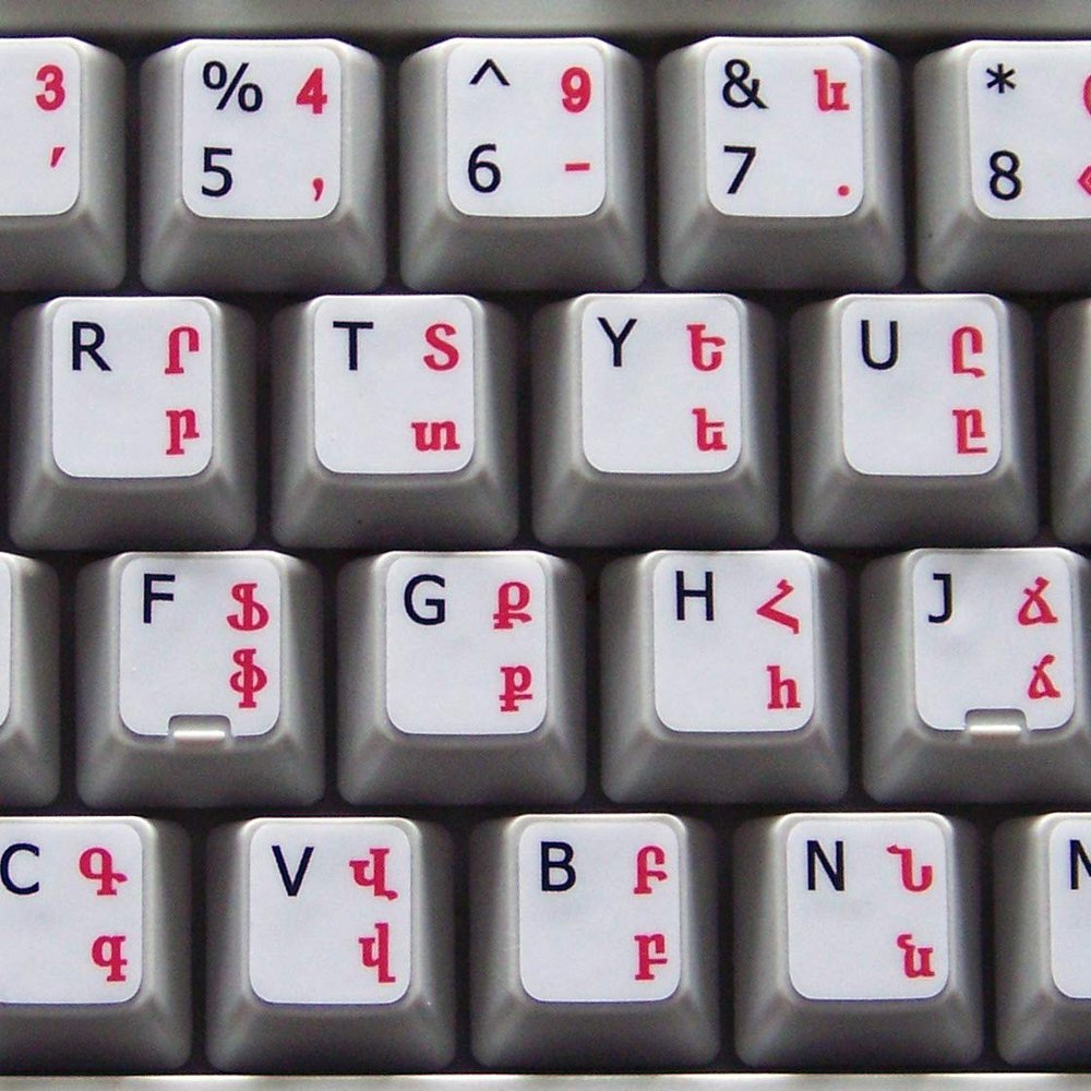 ARMENIAN-ENGLISH NON-TRANSPARENT KEYBOARD DECALS ON MATTE WHITE BACKGROUND FOR DESKTOP, LAPTOP AND NOTEBOOK