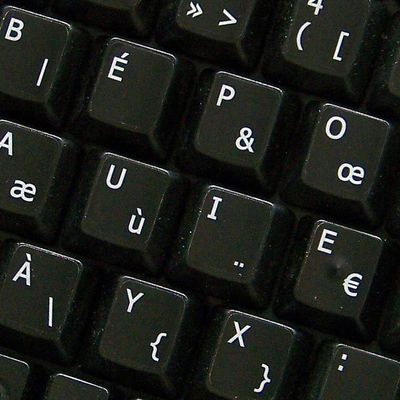 French BEPO Keyboard Stickers Black Background Non-Transparent for Desktop, Laptop and Notebook