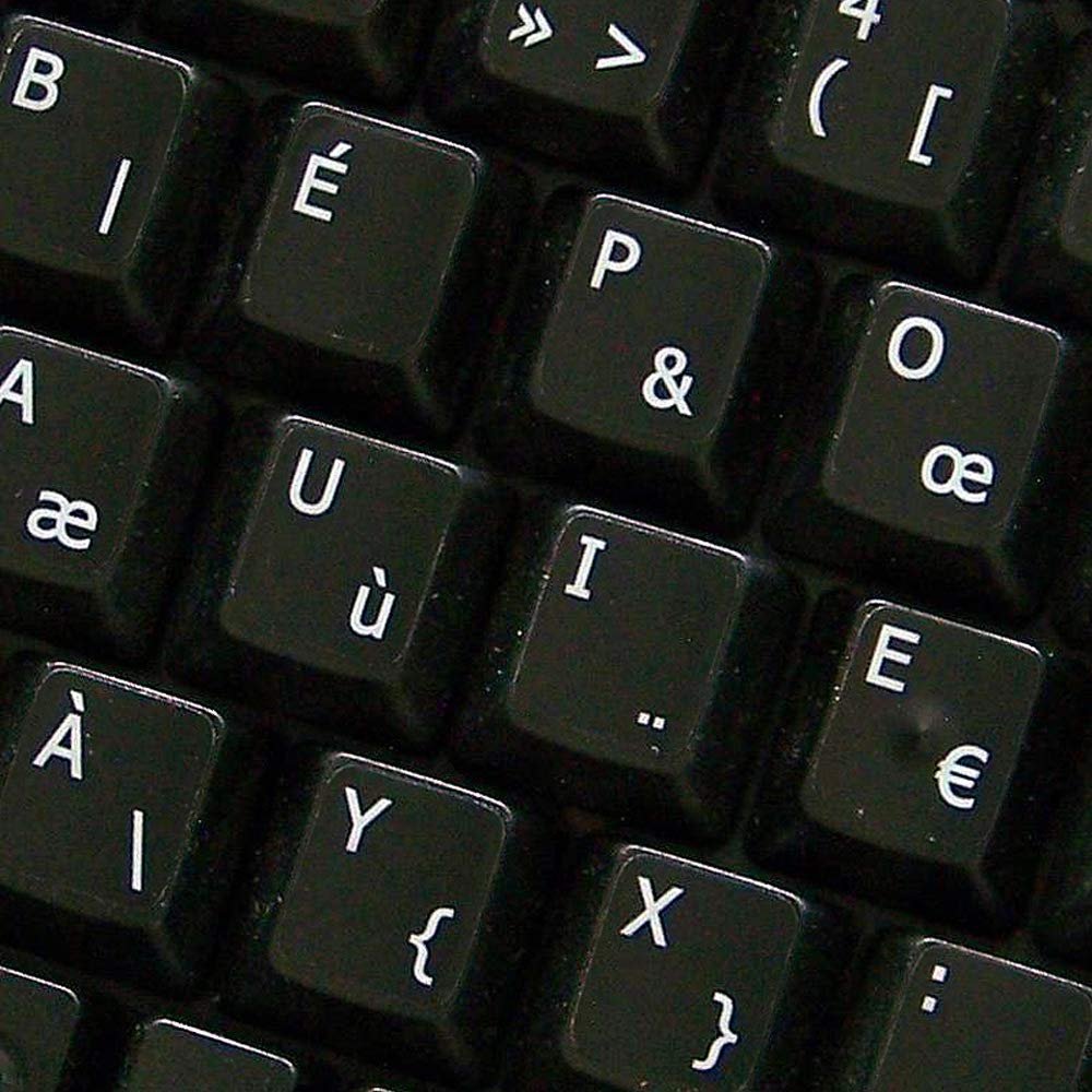 French BEPO Keyboard Stickers Black Background Non-Transparent for Desktop, Laptop and Notebook