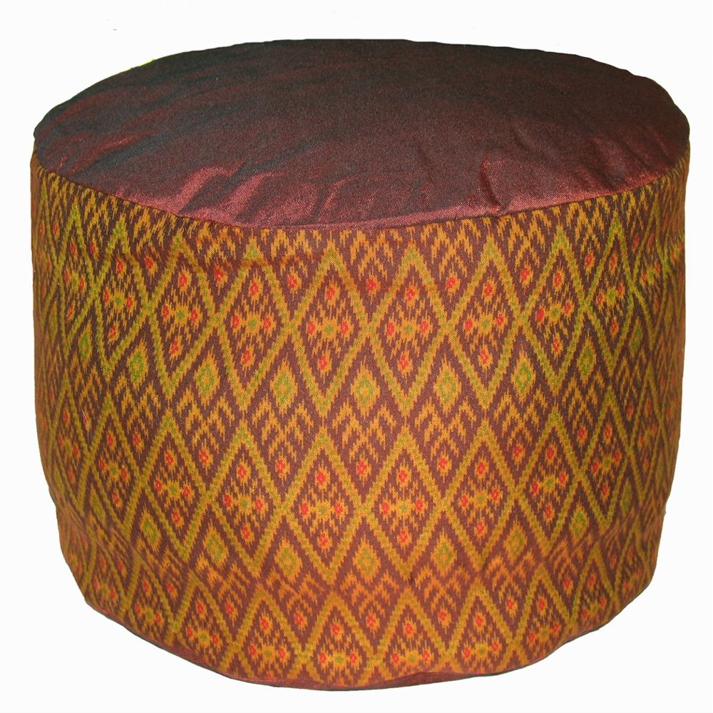 Meditation Cushion - High Seat Combination Fill Zafu - Ikat Brown Gold