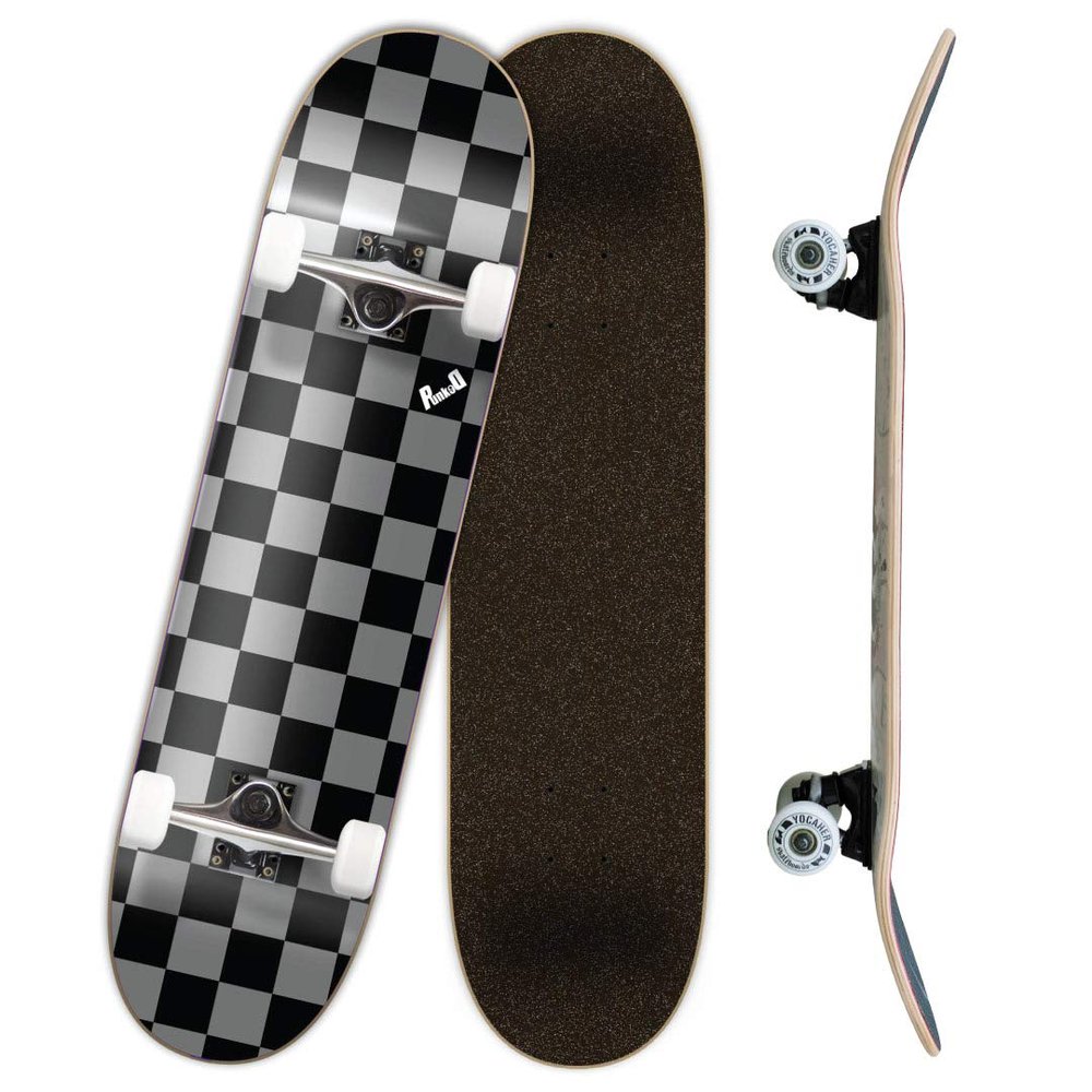 Yocaher Professional Complete 7.75" Skateboard w/7Ply Maple Deck, BlackWidow Premium Grip Tape, Aluminum Alloy Truck, ABEC-9 Bearing (Complete - 7.75 - Checker Silver)