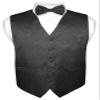 Vesuvio Napoli Men's Paisley Design Dress Vest & Bow Tie BLACK Color BOWTie Set sz Small view 1