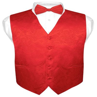 Vesuvio Napoli Men's Paisley Design Dress Vest & Bow Tie RED Color BOWTie Set sz 3XL