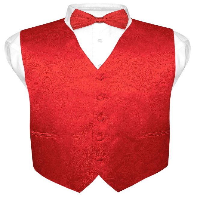 Vesuvio Napoli Men's Paisley Design Dress Vest & Bow Tie RED Color BOWTie Set sz 3XL