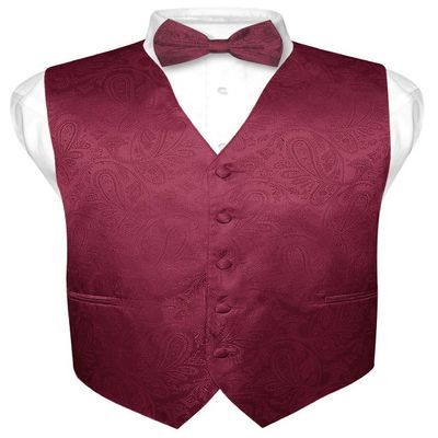 Vesuvio Napoli Men's Paisley Design Dress Vest & Bow Tie BURGUNDY Color BOWTie Set size 4XL