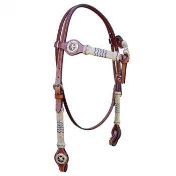 Riata Leather Crossover Headstall with Rawhide and Star Accents