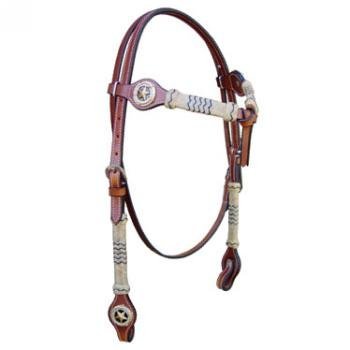 Riata Leather Crossover Headstall with Rawhide and Star Accents