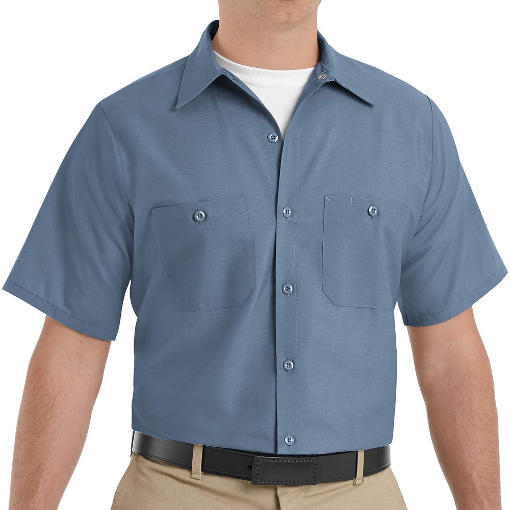 Red Kap Mens Industrial Shirt, Regular Fit, Short Sleeve, Postman Blue, Large US
