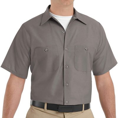 Red Kap Mens Industrial Shirt, Regular Fit, Short Sleeve, Grey, Small US
