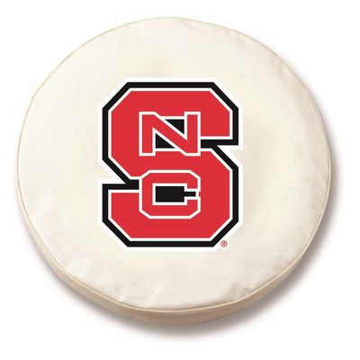 North Carolina State University Tire Cover - Size J - (27"x8") on White Vinyl