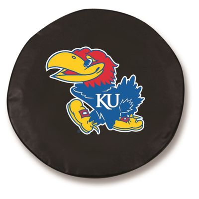 University of Kansas Tire Cover - Size E - (29.75"x8") on Black Vinyl