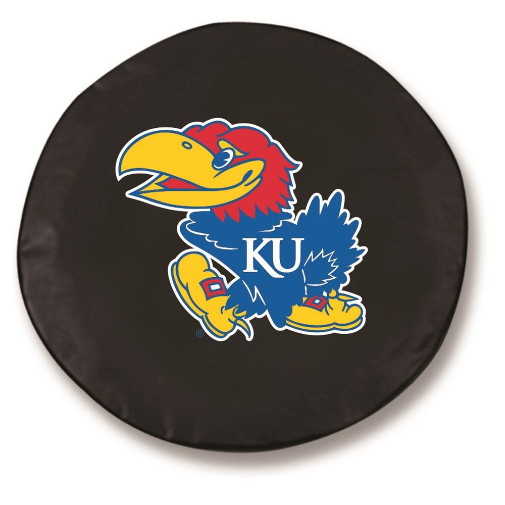 University of Kansas Tire Cover - Size E - (29.75"x8") on Black Vinyl