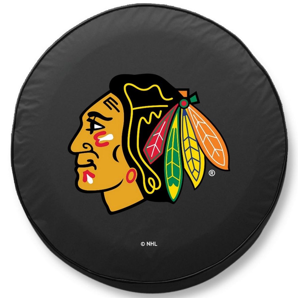 Chicago Blackhawks Tire Cover - Size Z - (33"x12.5") on Black Vinyl