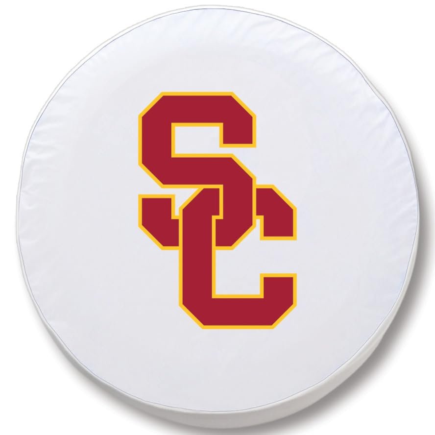University of Southern California Tire Cover - Size F - (29"x8") on White Vinyl