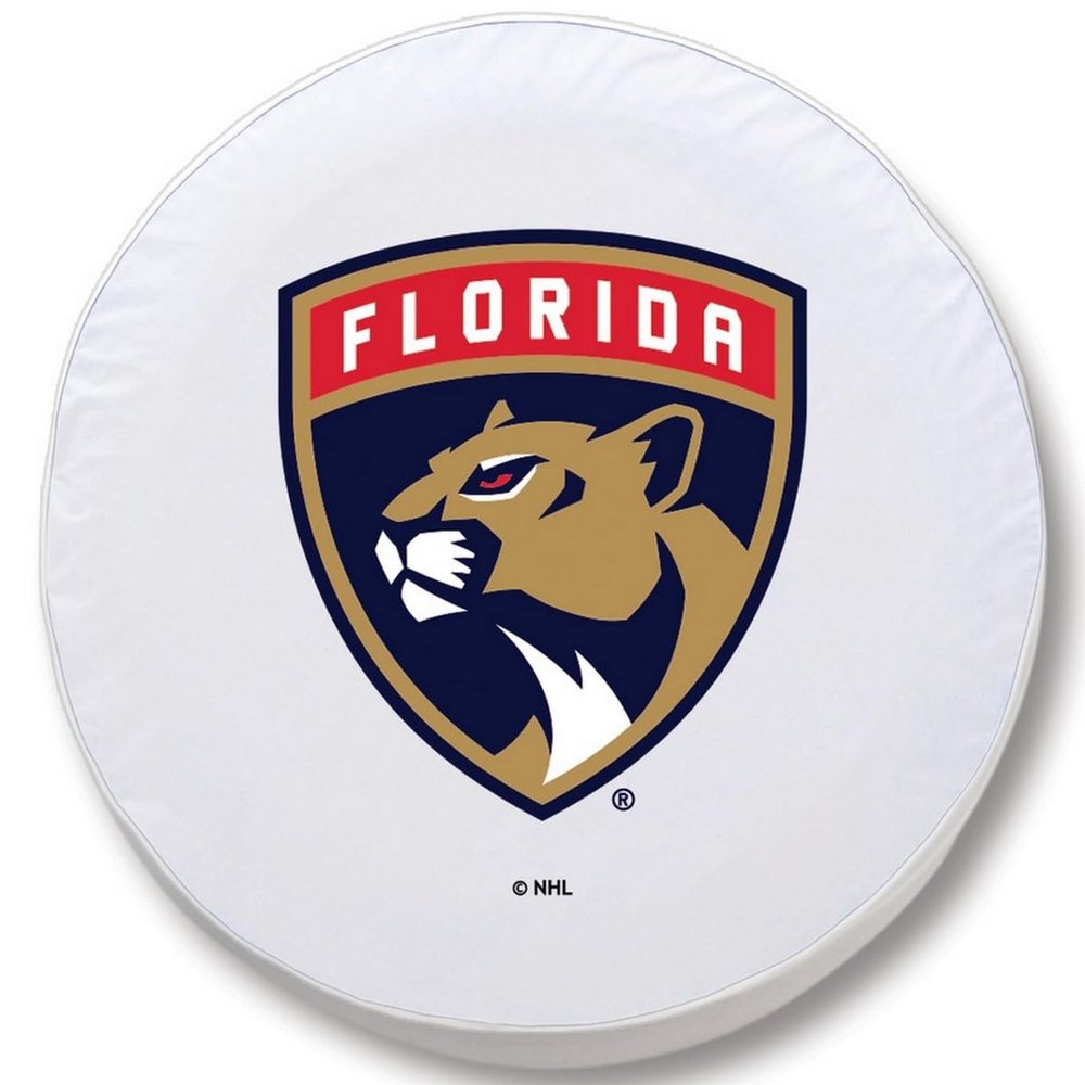Florida Panthers Tire Cover - Size H2 - (35"x12.5") on White Vinyl