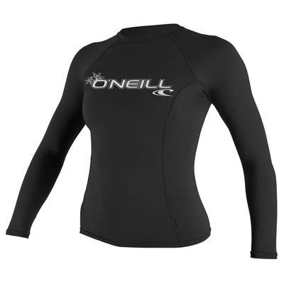 O'Neill UV 50+ Sun Protection Womens Basic Skins Long Sleeve Crew Sun Shirt Rash Guard, Black, X-Large