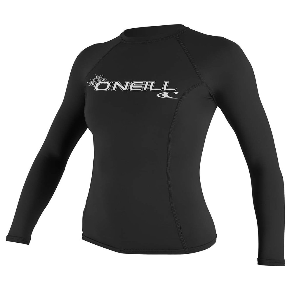 O'Neill UV 50+ Sun Protection Womens Basic Skins Long Sleeve Crew Sun Shirt Rash Guard, Black, X-Large