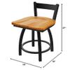 HBS 821 Catalina 18" Low Back Swivel Vanity Stool with Black Wrinkle Finish and Medium Oak Seat view 2