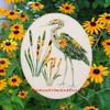 Oval Egret & Cattails Right Etched Window Decal Vinyl Glass Cling - 15" x 23" - White with Clear Design Elements view 2