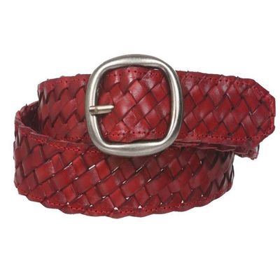 1 1/4" Women's Braided Woven Leather Belt, Red | L/XL - 40"