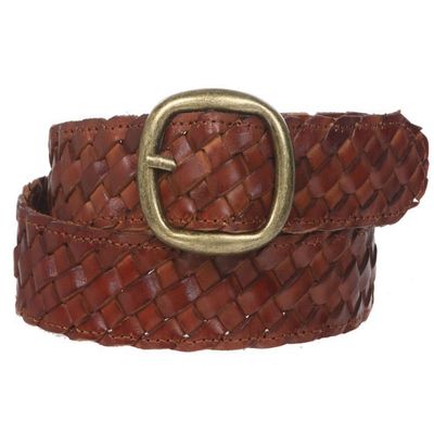 1 1/4" Women's Braided Woven Leather Belt, Tan | M/L - 36"