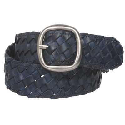 1 1/4" Women's Braided Woven Leather Belt, Navy Blue | S/M - 32"