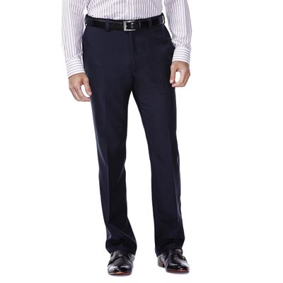 Haggar Men's Repreve Stria Gab Plain Front Dress Pant, Navy, 36x32