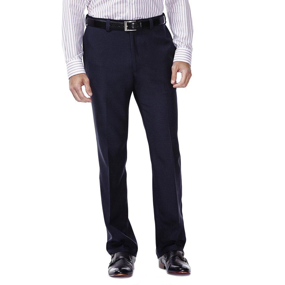 Haggar Men's Repreve Stria Gab Plain Front Dress Pant, Navy, 36x32
