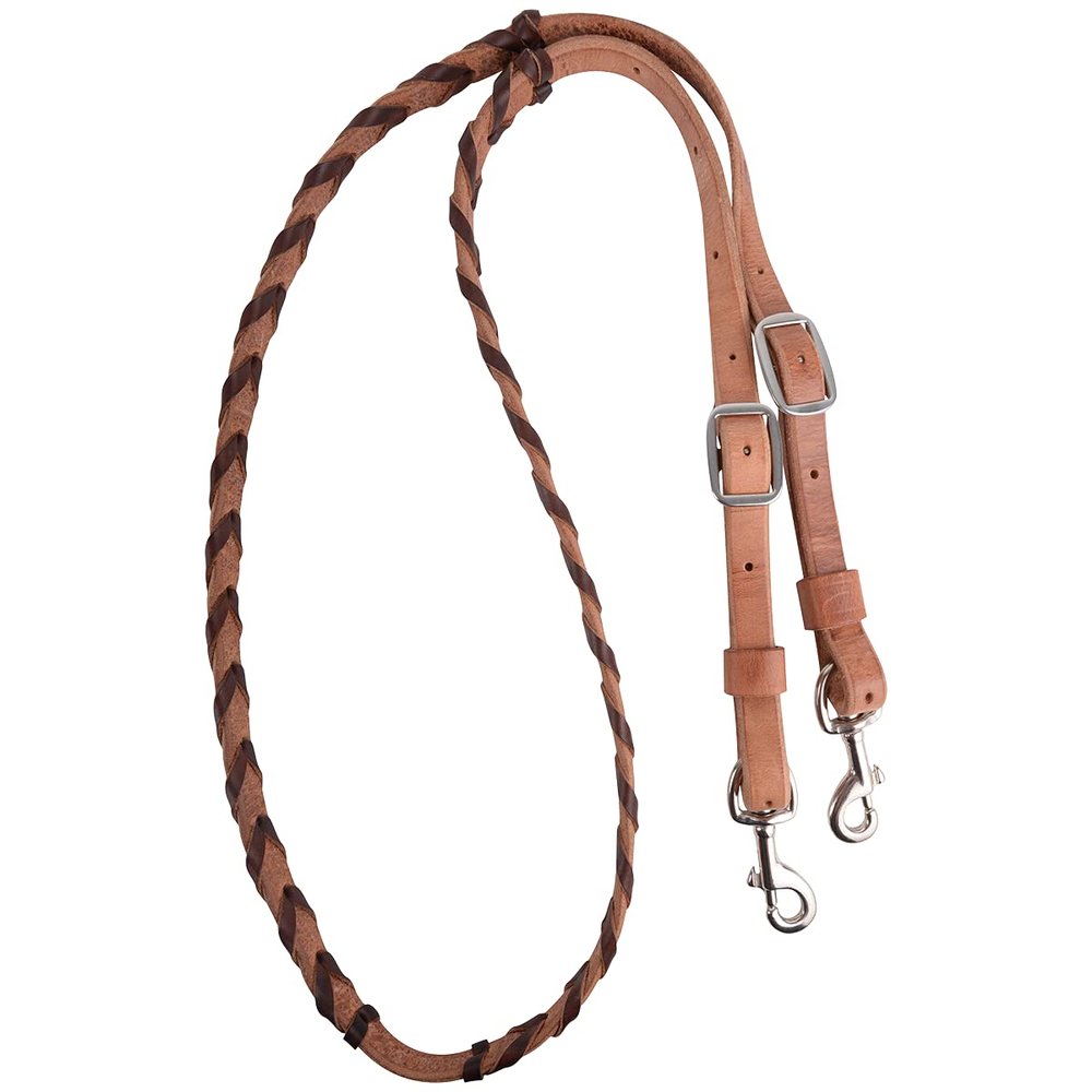 Latigo Laced Barrel Rein, 5/8-inch Thick Buckle and Keeper Snap Ends