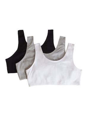 Fruit of the Loom Big Girls' Cotton Built-Up Sport 3 Pack, Black/White/Grey Heather, 32(Pack of 3)