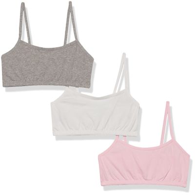 Fruit of The Loom Big Girls' Cotton Spaghetti Strap Sport 3 Pack, White/Bittersweet Pink/Grey Heather, 28(Pack of 3)